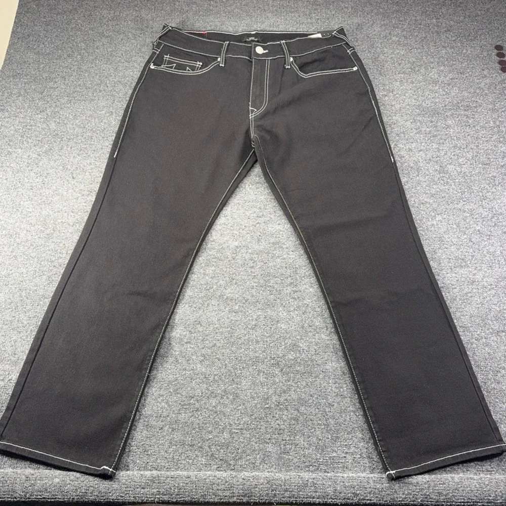 True Religion Ricky Relaxed Straight Jeans Mens 36 Rinse Black Contrast Stitch